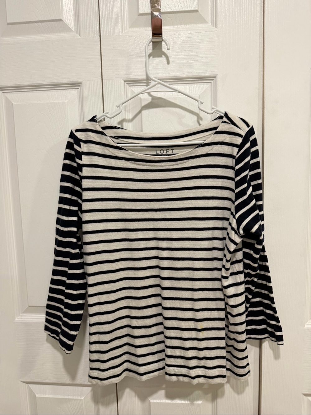 LOFT Black and White Striped Boatneck Long Sleeve Top